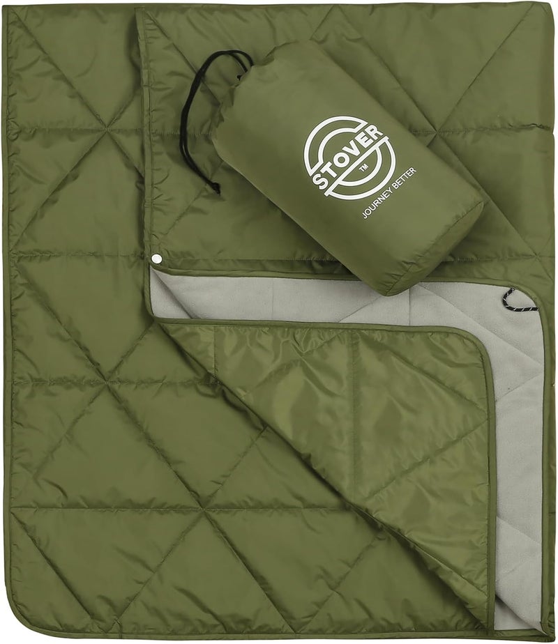 STOVER Outdoor Waterproof Fleece Travel Blanket for Camping, Picnics, Stadiums, Sports, The Beach– Warm, Windproof, Compact, Lightweight & Sand-Resistant (Olive Green) - Image 1